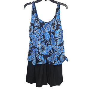 Maxine Instant Minimizer Faux Skirtini Black/Blue/Metallic Silver Plus Size 26W